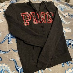 Charcoal Grey Zip-up hoodie sweatshirt Pink Victoria’s Secret